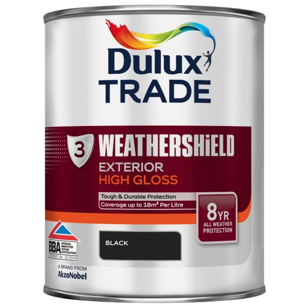 Dulux Trade Weathershield Exterior High Gloss Black 1ltr