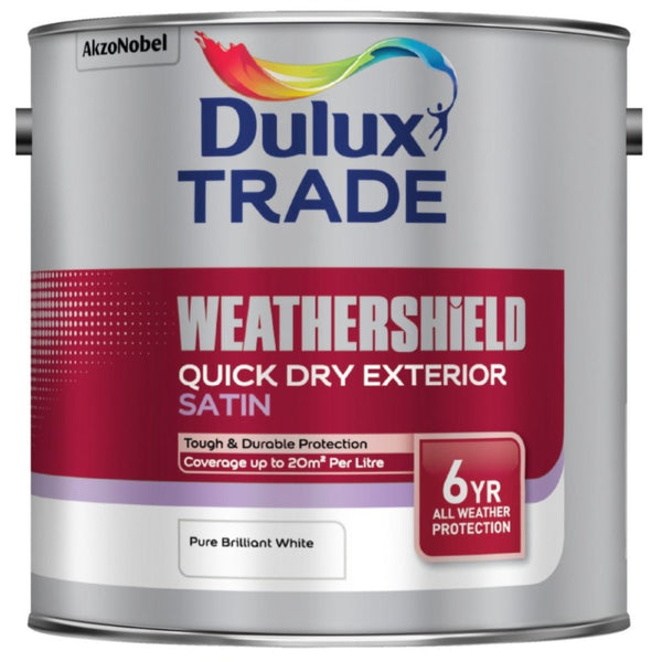 Dulux Trade Weathershield Quick Dry Exterior Satin Pure Brilliant White 2.5ltr
