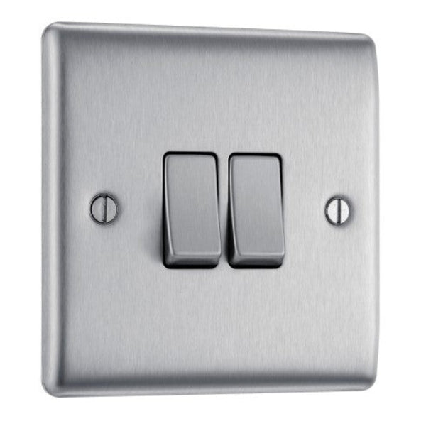 Brushed Chrome Double Light Switch