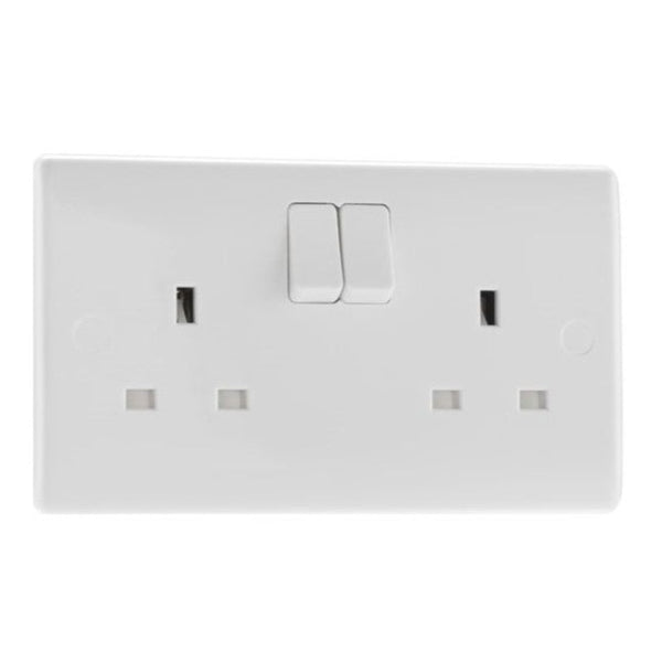 BG White Round Edged Moulded Double Switched Socket