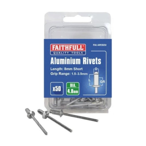 Faithfull Aluminium Rivets 4.8 x 8mm Short