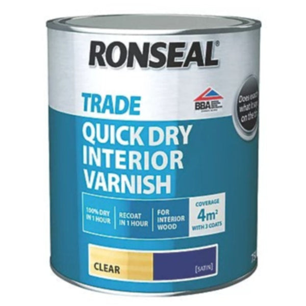 Ronseal Trade Quick Drying Interior Varnish Clear Satin 750ml