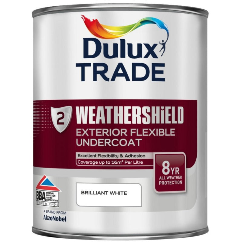 Dulux Trade Weathershield Exterior Flexible Undercoat Pure Brilliant White 1ltr
