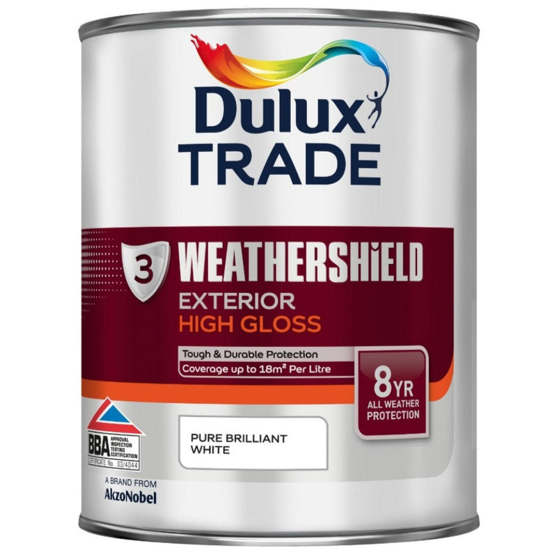 Dulux Trade Weathershield Exterior High Gloss Pure Brilliant White 1ltr