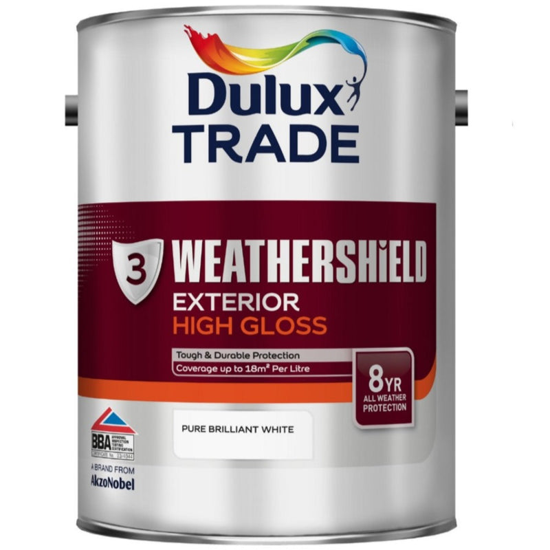 Dulux Trade Weathershield Exterior High Gloss Pure Brilliant White 5ltr