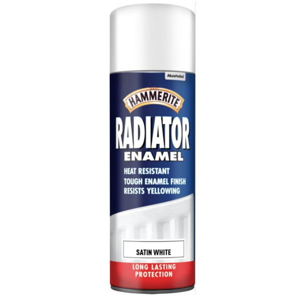 Hammerite Radiator Paint Enamel Satin White Aerosol 400ml