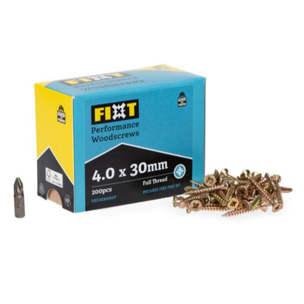 FIXT Performance Woodscrews 4.0 x 30mm Box of 200