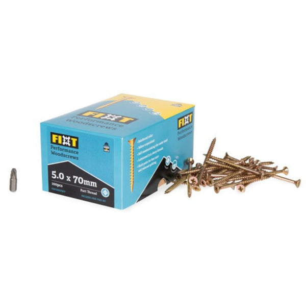 FIXT Performance Woodscrews 5.0 x 70mm Box of 100