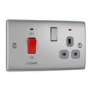 Brushed Steel Double Pole 45amp Cooker Switch and Socket