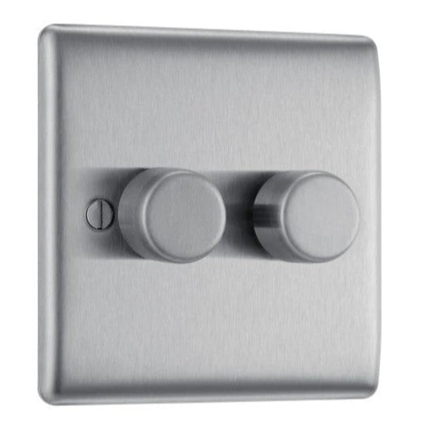 Brushed Steel Double Dimmer Switch