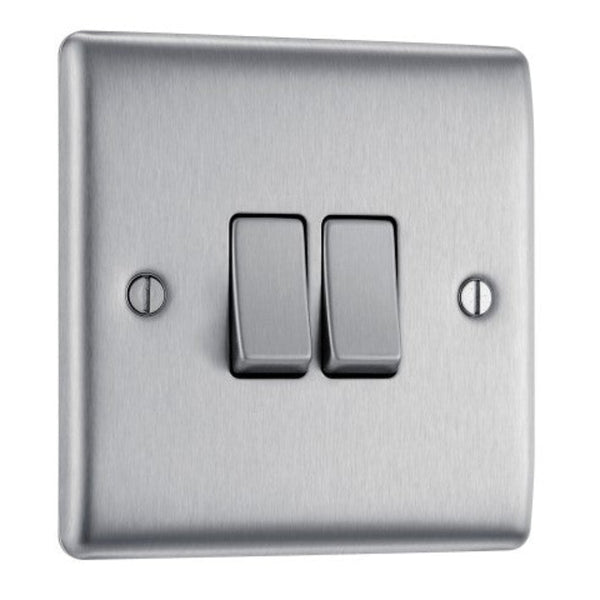 Brushed Steel Double Light Switch