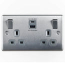 Brushed Steel Double Switched Socket with USB A&C