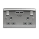 Brushed Steel Double Switched Socket with USB