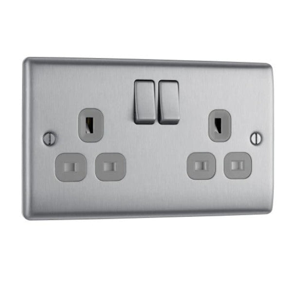 Brushed Steel Double Switched Socket