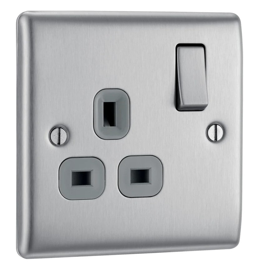Brushed Steel Single Switched Socket