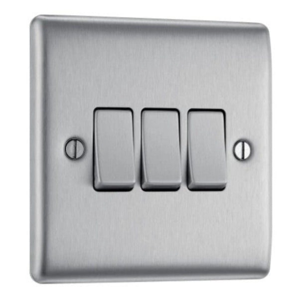 Brushed Chrome Triple Light Switch