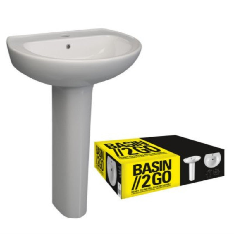 2Go White Basin With Pedestal 550mm Single Tap Hole