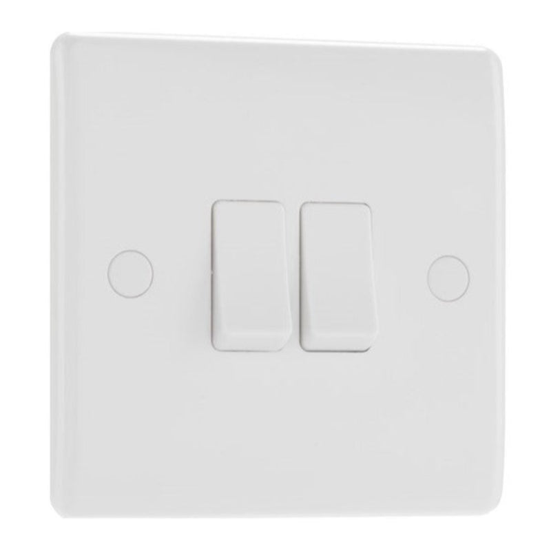 BG White Round Edged Moulded Double Light Switch