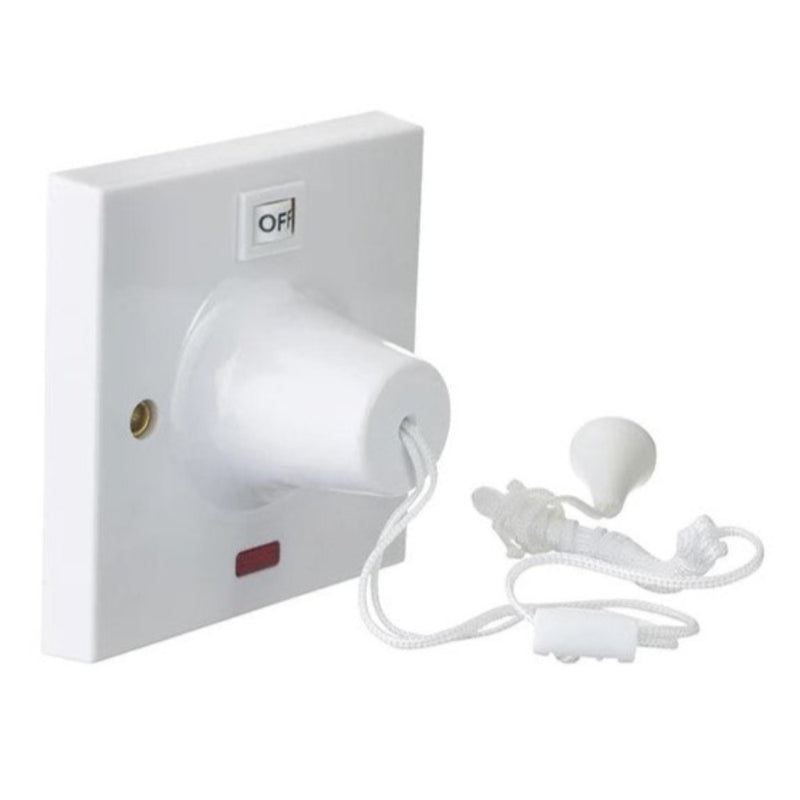 BG White Ceiling Pull Switch 45amp With Indicator