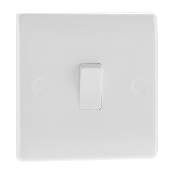 BG White Round Edged Moulded Single Light Switch