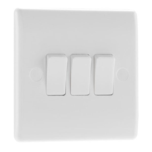 BG White Round Edged Moulded Triple Light Switch